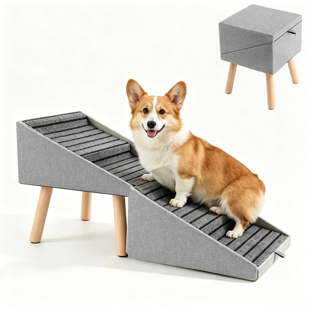 Dog Stairs for Small Dogs, 2-in-1 Pet Steps & Ottoman Pet Stairs for Couch