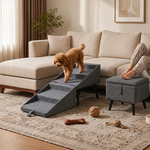 Foldable Pet Steps Ramp for Dogs and Cats, Non-Slip Lightweight Portable Dog Stairs for Bed Sofa, Small Medium Dog Stool with Anti-Slip Base (Grey)